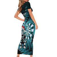 Personalised New Zealand Darts Christmas Short Sleeve Bodycon Dress Maori Fern Merry Dartsmas LT14 - Polynesian Pride