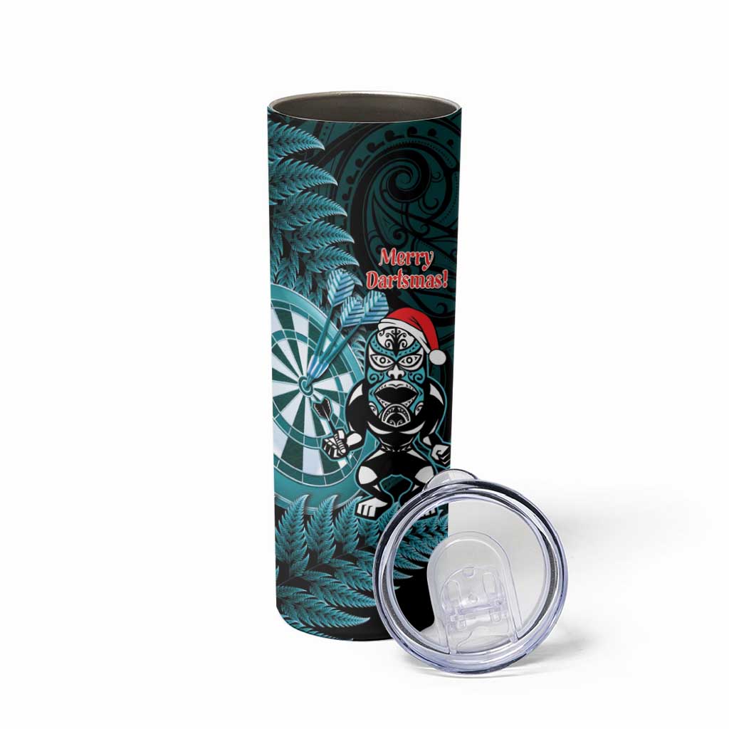 Personalised New Zealand Darts Christmas Skinny Tumbler Maori Fern Merry Dartsmas - Polynesian Pride