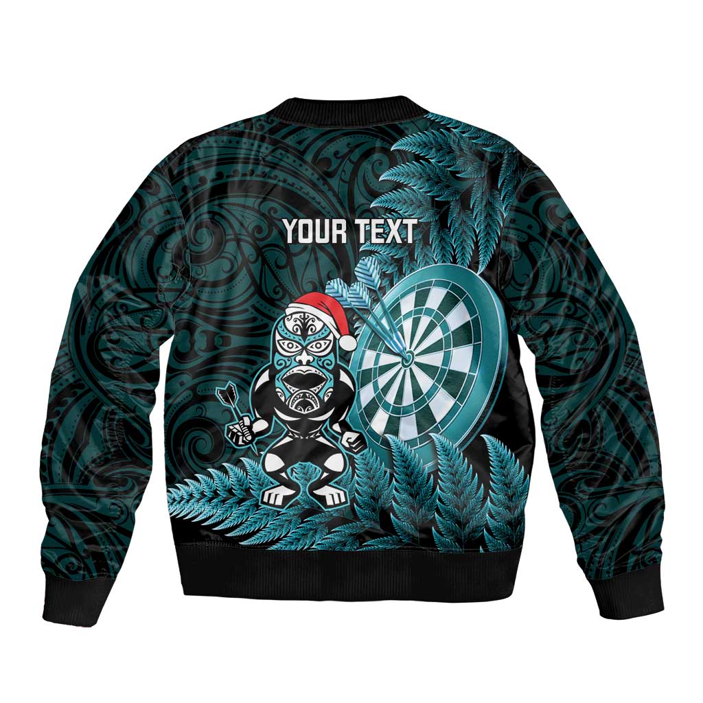 Personalised New Zealand Darts Christmas Sleeve Zip Bomber Jacket Maori Fern Merry Dartsmas LT14 - Polynesian Pride