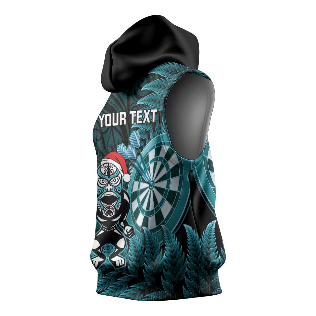 Personalised New Zealand Darts Christmas Sleeveless Hoodie Maori Fern Merry Dartsmas - Polynesian Pride