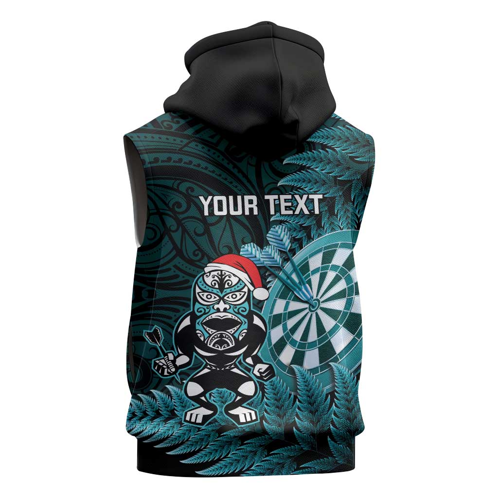 Personalised New Zealand Darts Christmas Sleeveless Zip Hoodie Maori Fern Merry Dartsmas LT14 - Polynesian Pride