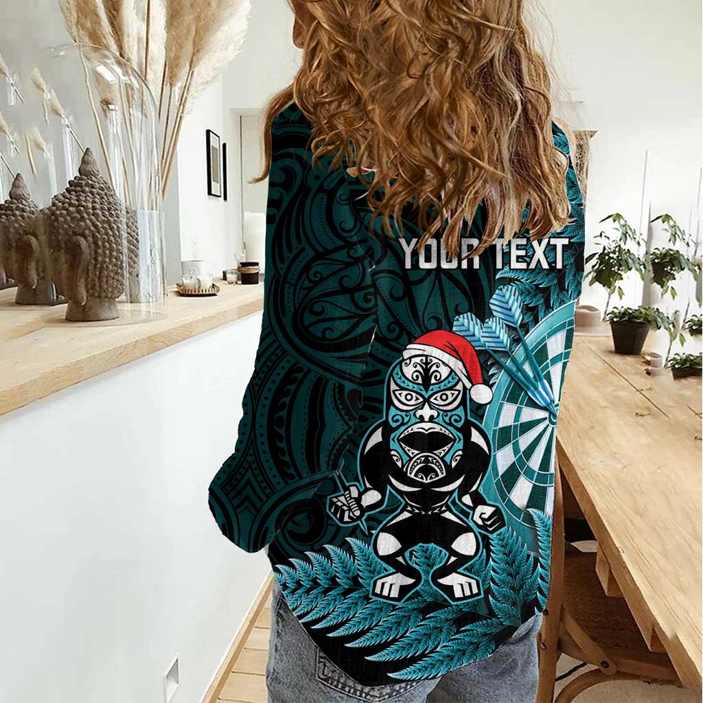 Personalised New Zealand Darts Christmas Women Casual Shirt Maori Fern Merry Dartsmas - Polynesian Pride