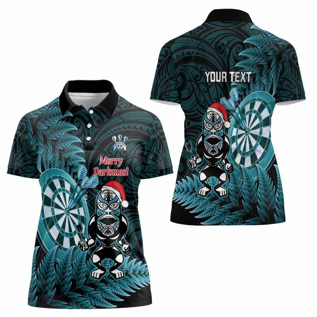 Personalised New Zealand Darts Christmas Women Polo Shirt Maori Fern Merry Dartsmas - Polynesian Pride