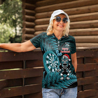 Personalised New Zealand Darts Christmas Women Polo Shirt Maori Fern Merry Dartsmas - Polynesian Pride