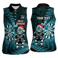 Personalised New Zealand Darts Christmas Women Sleeveless Polo Shirt Maori Fern Merry Dartsmas - Polynesian Pride