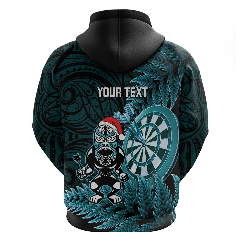 Personalised New Zealand Darts Christmas Zip Hoodie Maori Fern Merry Dartsmas - Polynesian Pride