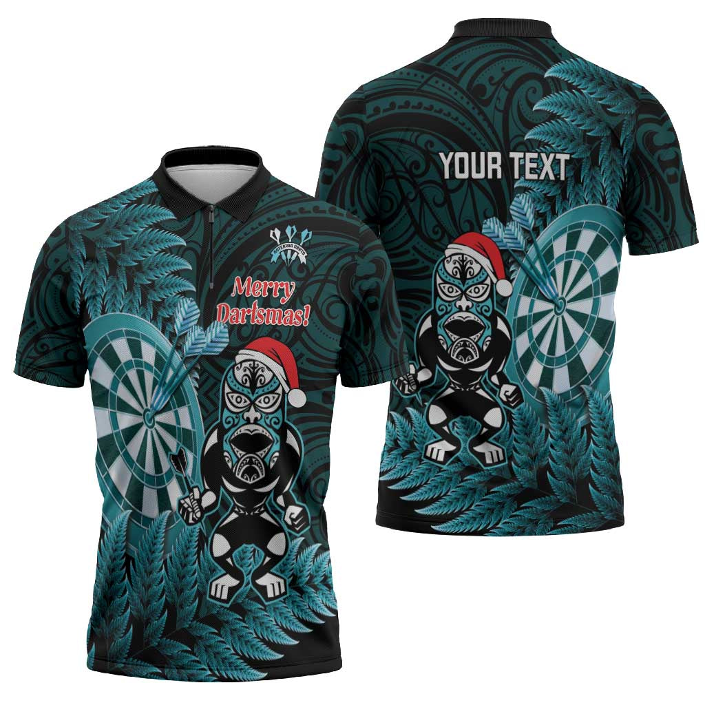 Personalised New Zealand Darts Christmas Zipper Polo Shirt Maori Fern Merry Dartsmas - Polynesian Pride