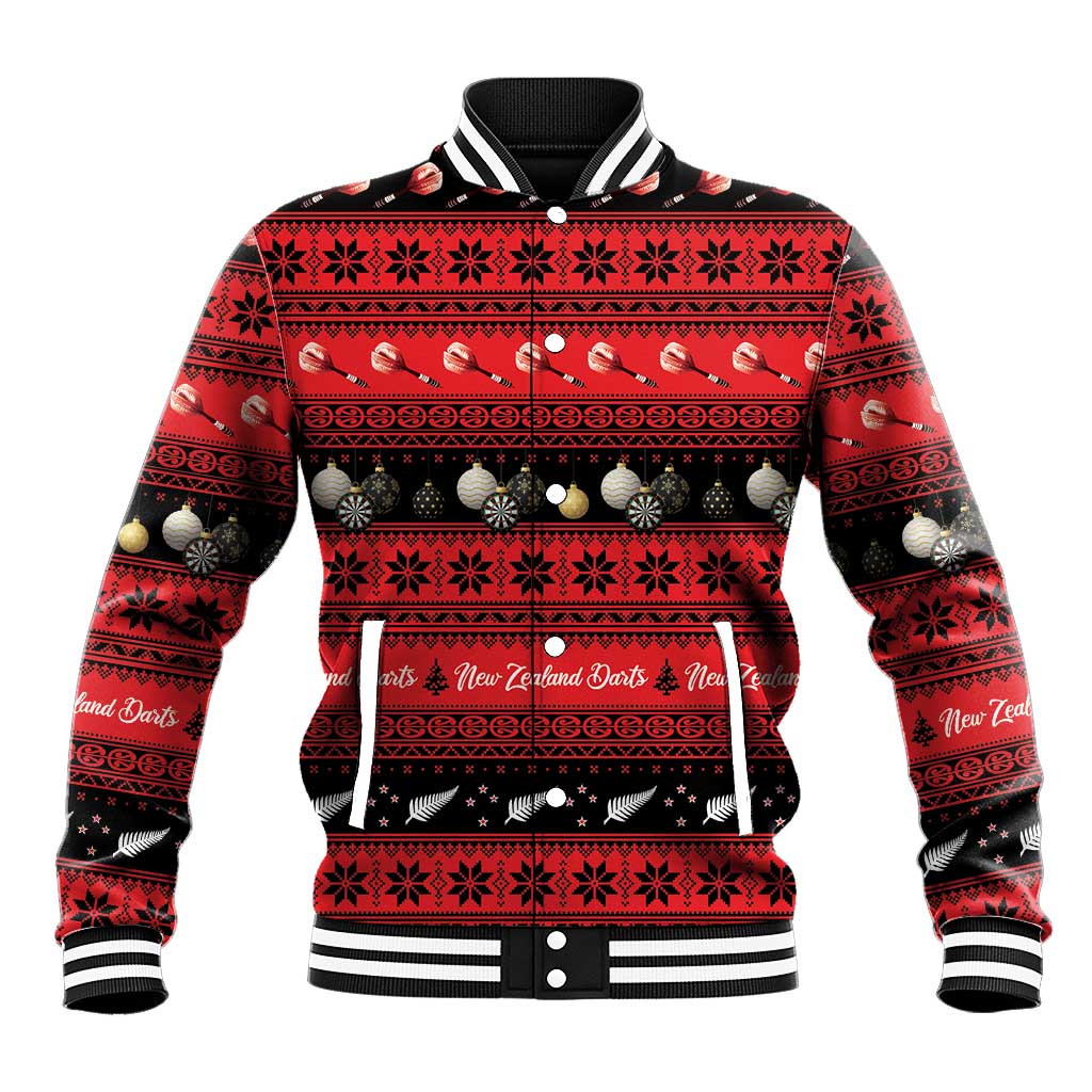 New Zealand Darts Christmas Baseball Jacket Merry Xmas Aotearoa Maori Red - Polynesian Pride