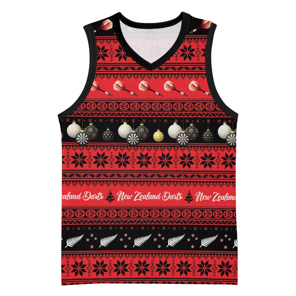 New Zealand Darts Christmas Basketball Jersey Merry Xmas Aotearoa Maori Red - Polynesian Pride