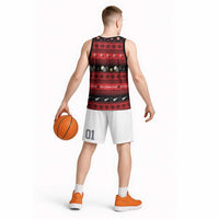 New Zealand Darts Christmas Basketball Jersey Merry Xmas Aotearoa Maori Red - Polynesian Pride