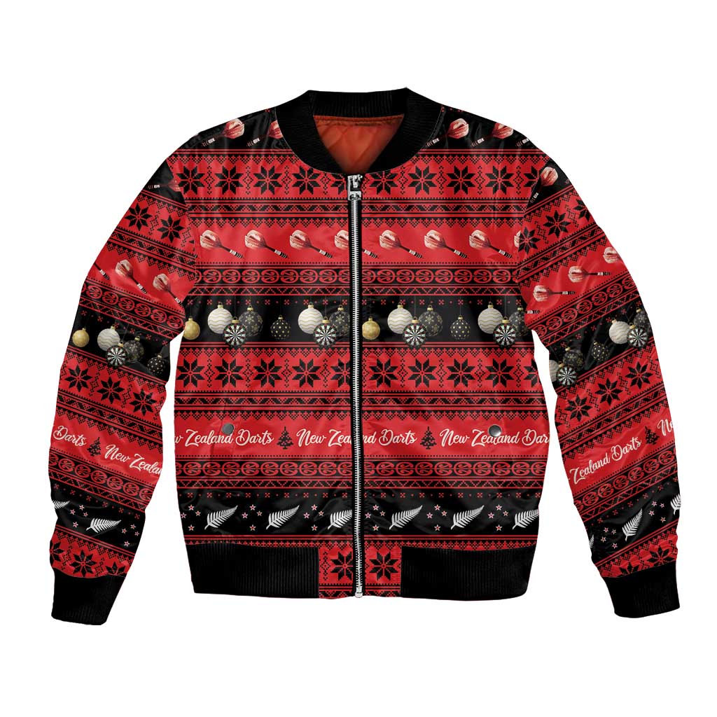 New Zealand Darts Christmas Bomber Jacket Merry Xmas Aotearoa Maori Red - Polynesian Pride