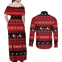 New Zealand Darts Christmas Couples Matching Off Shoulder Maxi Dress and Long Sleeve Button Shirt Merry Xmas Aotearoa Maori Red - Polynesian Pride