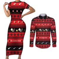 New Zealand Darts Christmas Couples Matching Short Sleeve Bodycon Dress and Long Sleeve Button Shirt Merry Xmas Aotearoa Maori Red - Polynesian Pride