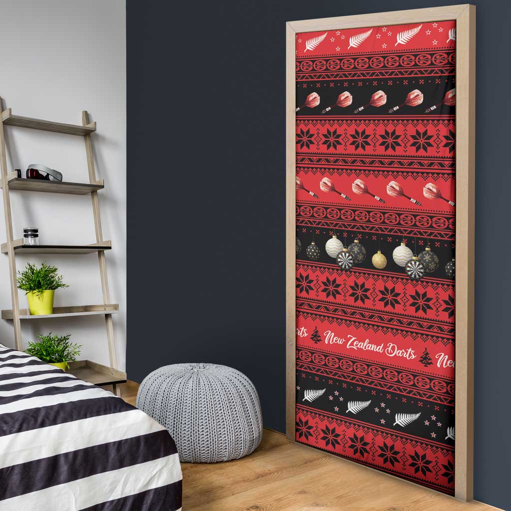 New Zealand Darts Christmas Door Cover Merry Xmas Aotearoa Maori Red - Polynesian Pride