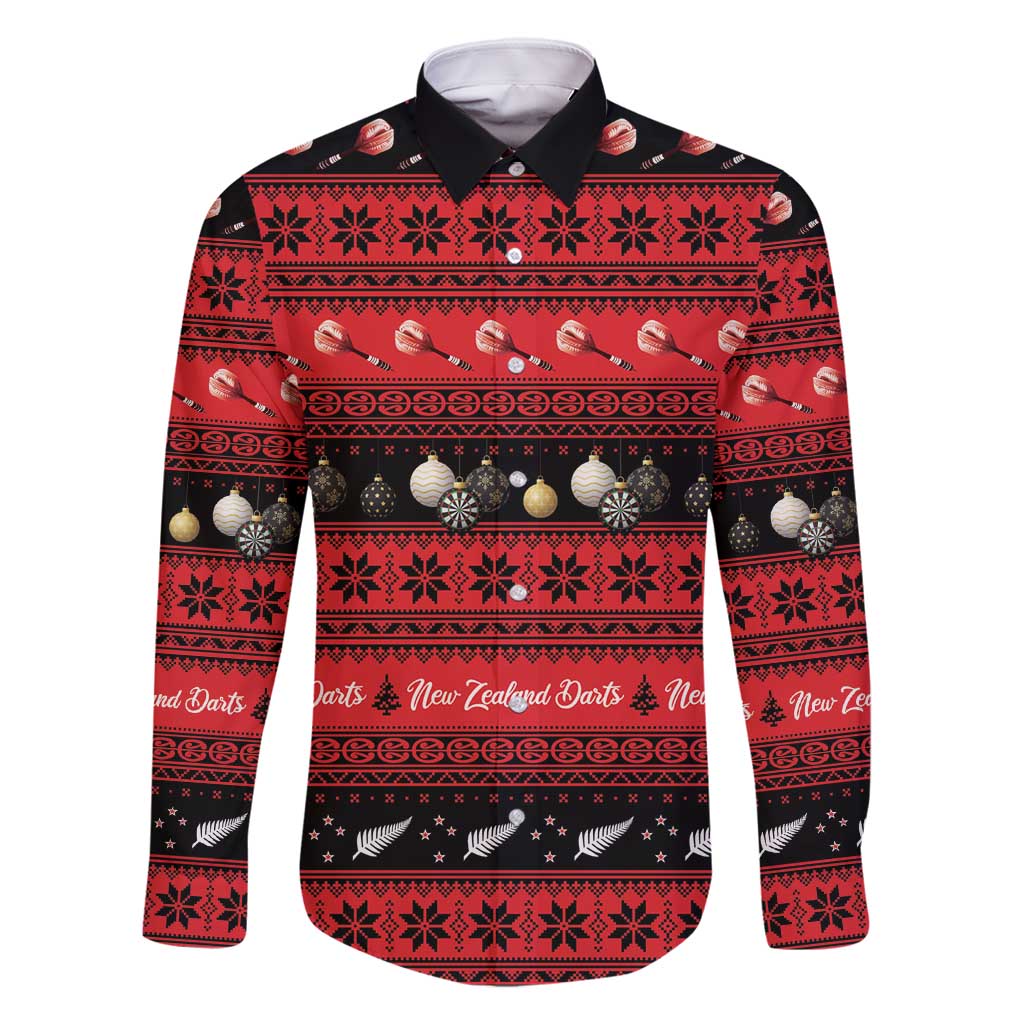 New Zealand Darts Christmas Family Matching Long Sleeve Bodycon Dress and Hawaiian Shirt Merry Xmas Aotearoa Maori Red - Polynesian Pride