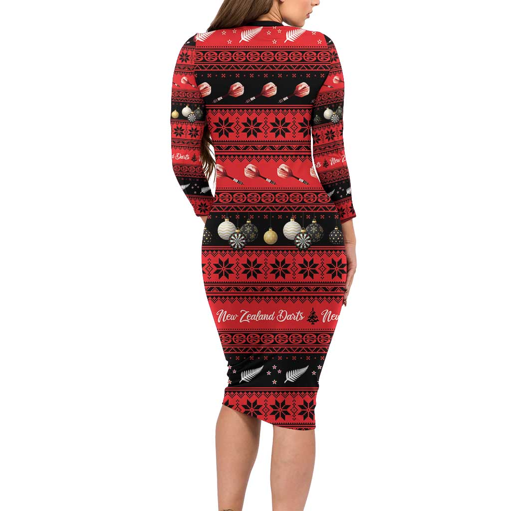 New Zealand Darts Christmas Family Matching Long Sleeve Bodycon Dress and Hawaiian Shirt Merry Xmas Aotearoa Maori Red - Polynesian Pride