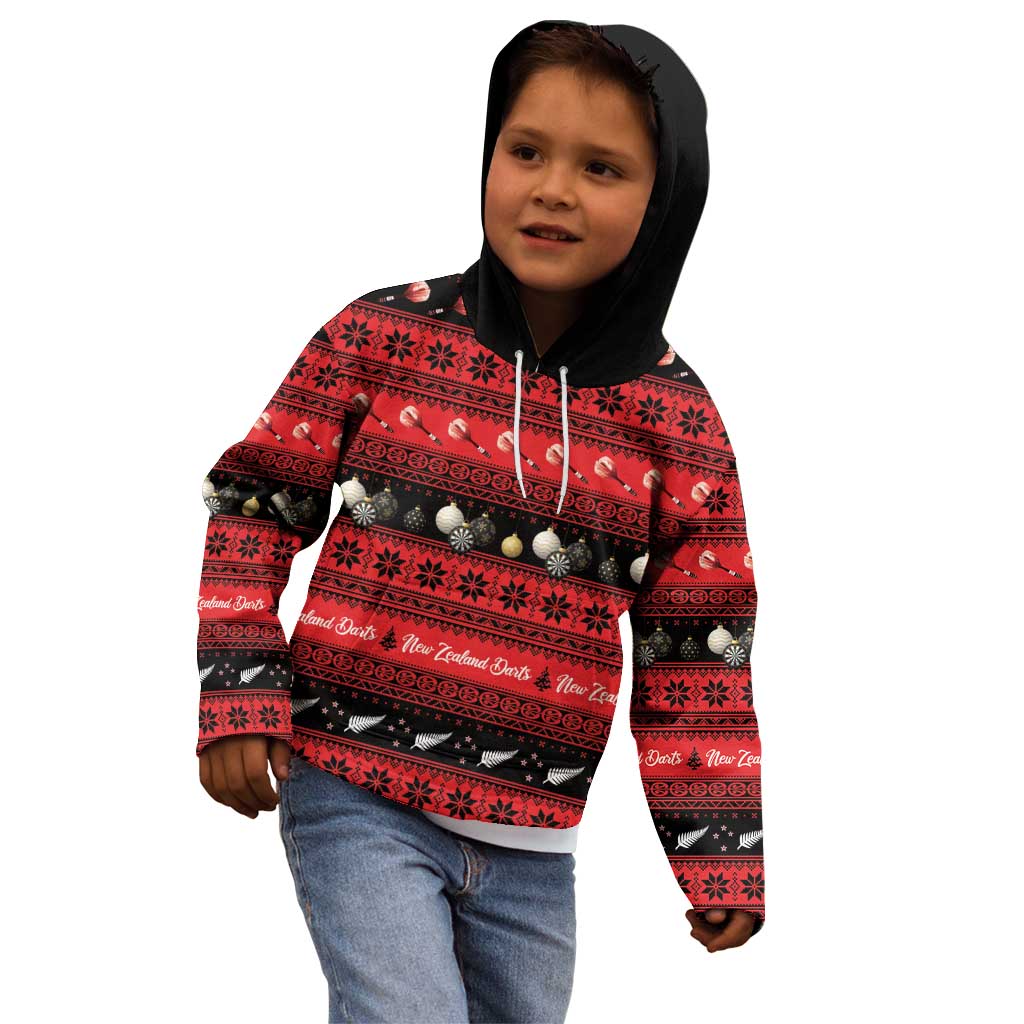 New Zealand Darts Christmas Kid Hoodie Merry Xmas Aotearoa Maori Red - Polynesian Pride