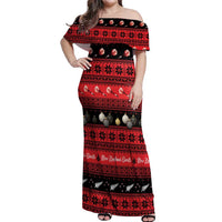 New Zealand Darts Christmas Off Shoulder Maxi Dress Merry Xmas Aotearoa Maori Red - Polynesian Pride