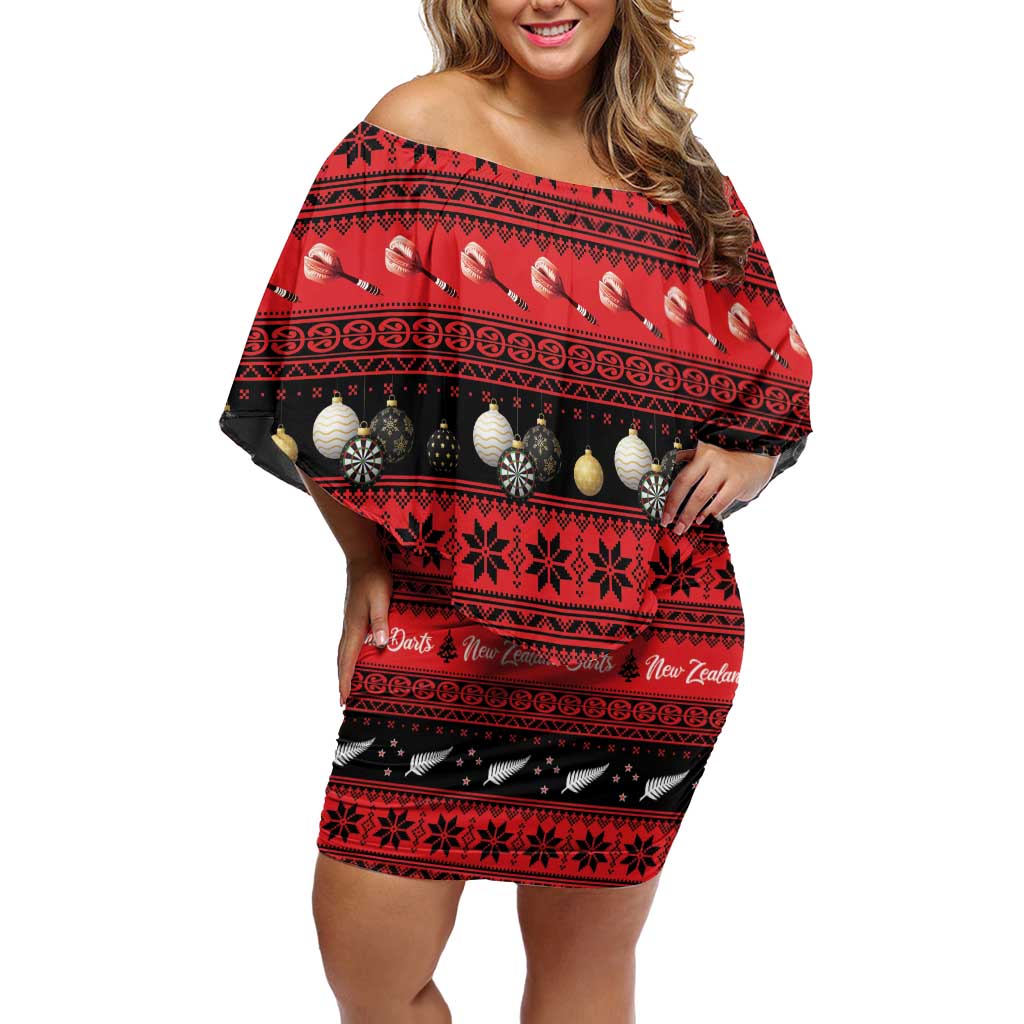 New Zealand Darts Christmas Off Shoulder Short Dress Merry Xmas Aotearoa Maori Red - Polynesian Pride