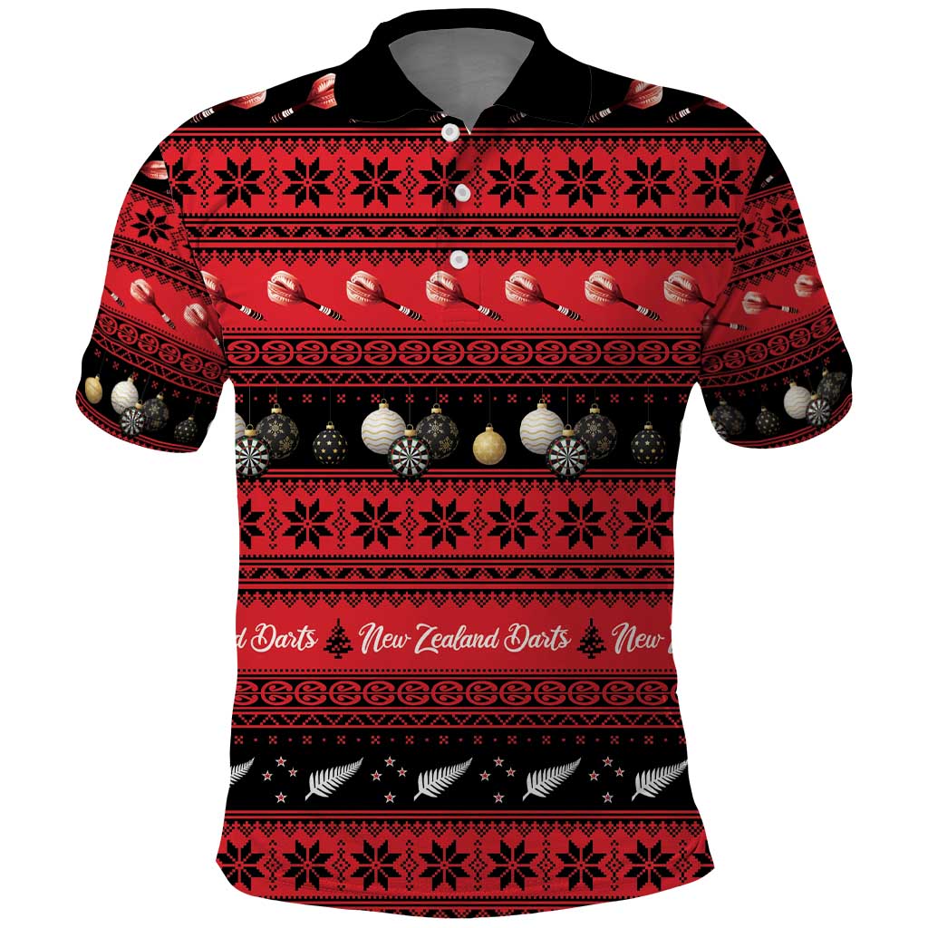 New Zealand Darts Christmas Polo Shirt Merry Xmas Aotearoa Maori Red - Polynesian Pride