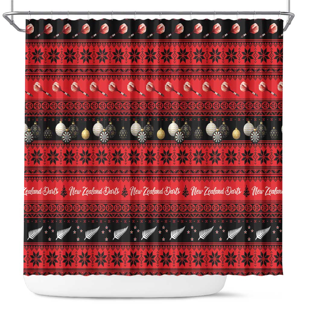 New Zealand Darts Christmas Shower Curtain Merry Xmas Aotearoa Maori Red LT14 Red - Polynesian Pride