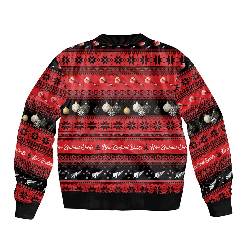 New Zealand Darts Christmas Sleeve Zip Bomber Jacket Merry Xmas Aotearoa Maori Red LT14 - Polynesian Pride