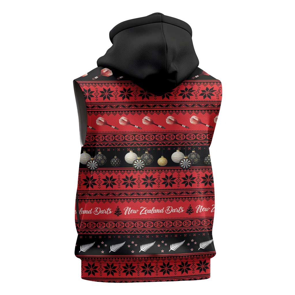 New Zealand Darts Christmas Sleeveless Hoodie Merry Xmas Aotearoa Maori Red - Polynesian Pride