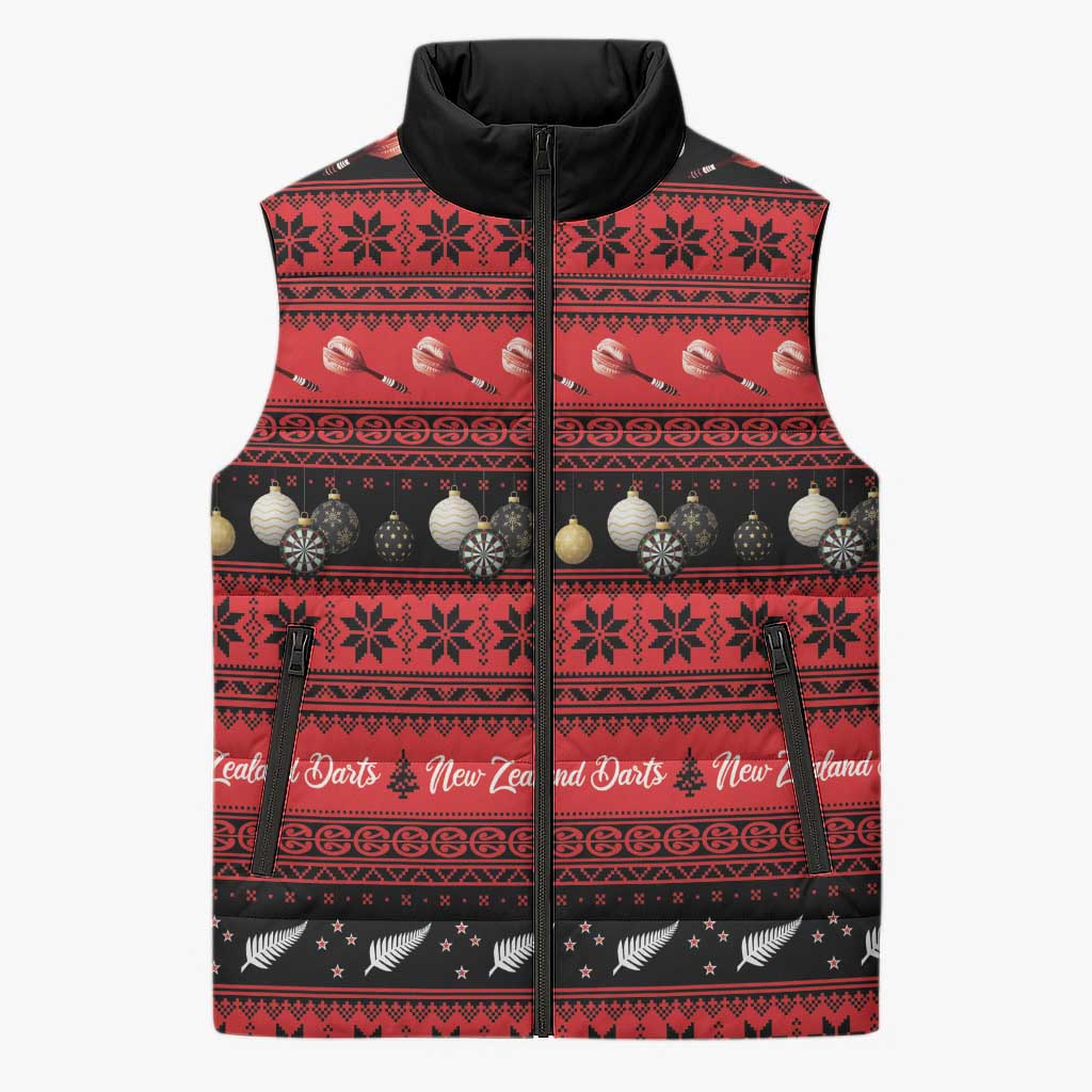 New Zealand Darts Christmas Sleeveless Puffer Jacket Merry Xmas Aotearoa Maori Red - Polynesian Pride