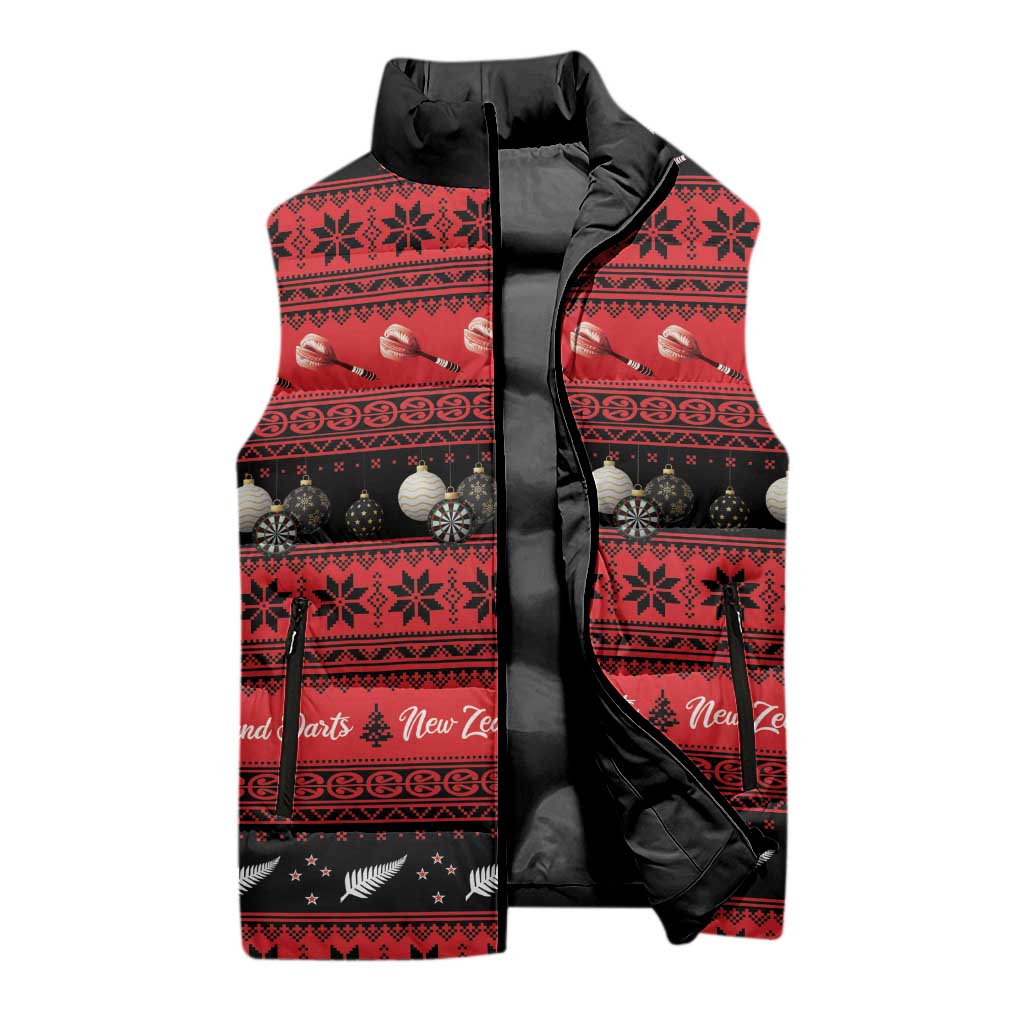 New Zealand Darts Christmas Sleeveless Puffer Jacket Merry Xmas Aotearoa Maori Red - Polynesian Pride
