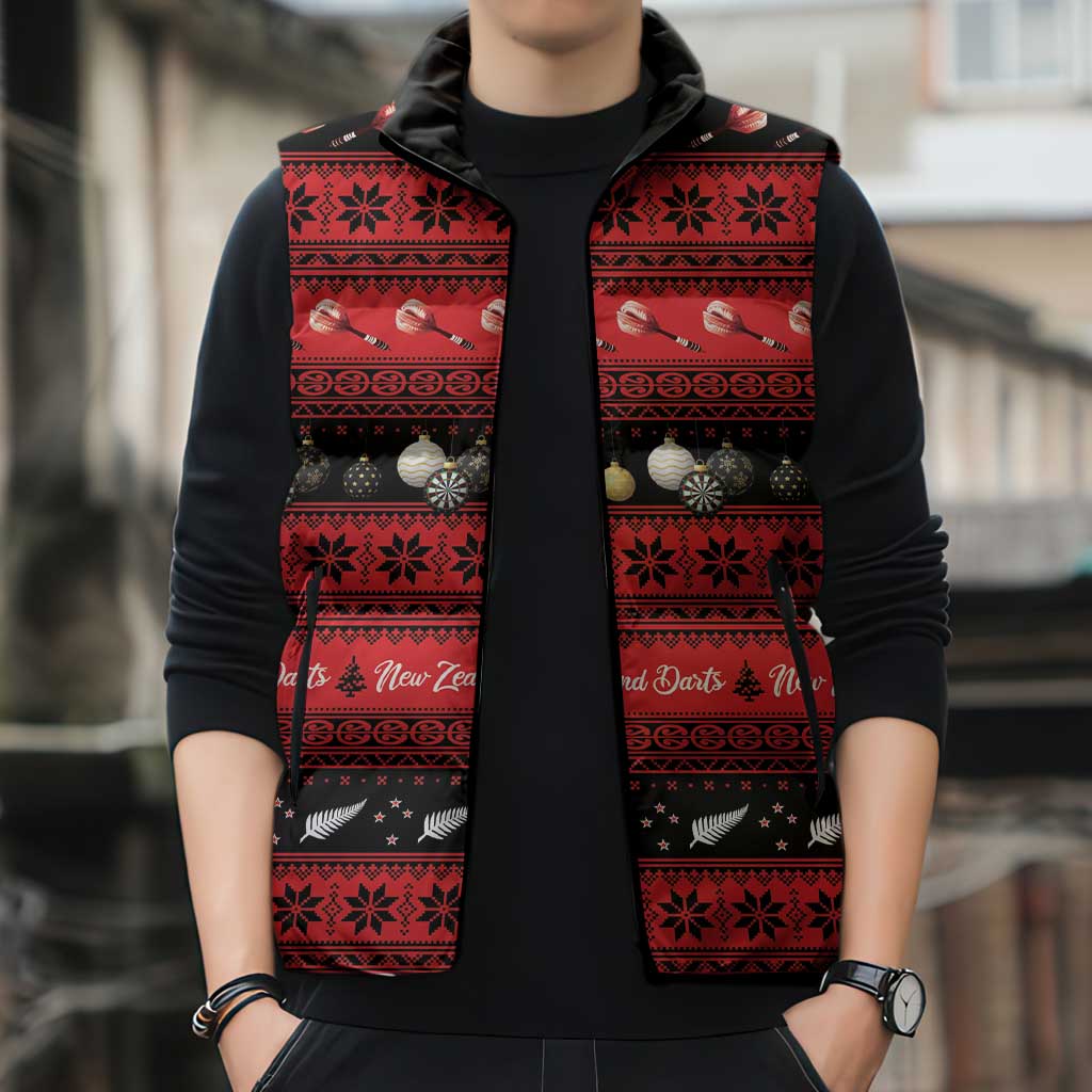 New Zealand Darts Christmas Sleeveless Puffer Jacket Merry Xmas Aotearoa Maori Red - Polynesian Pride