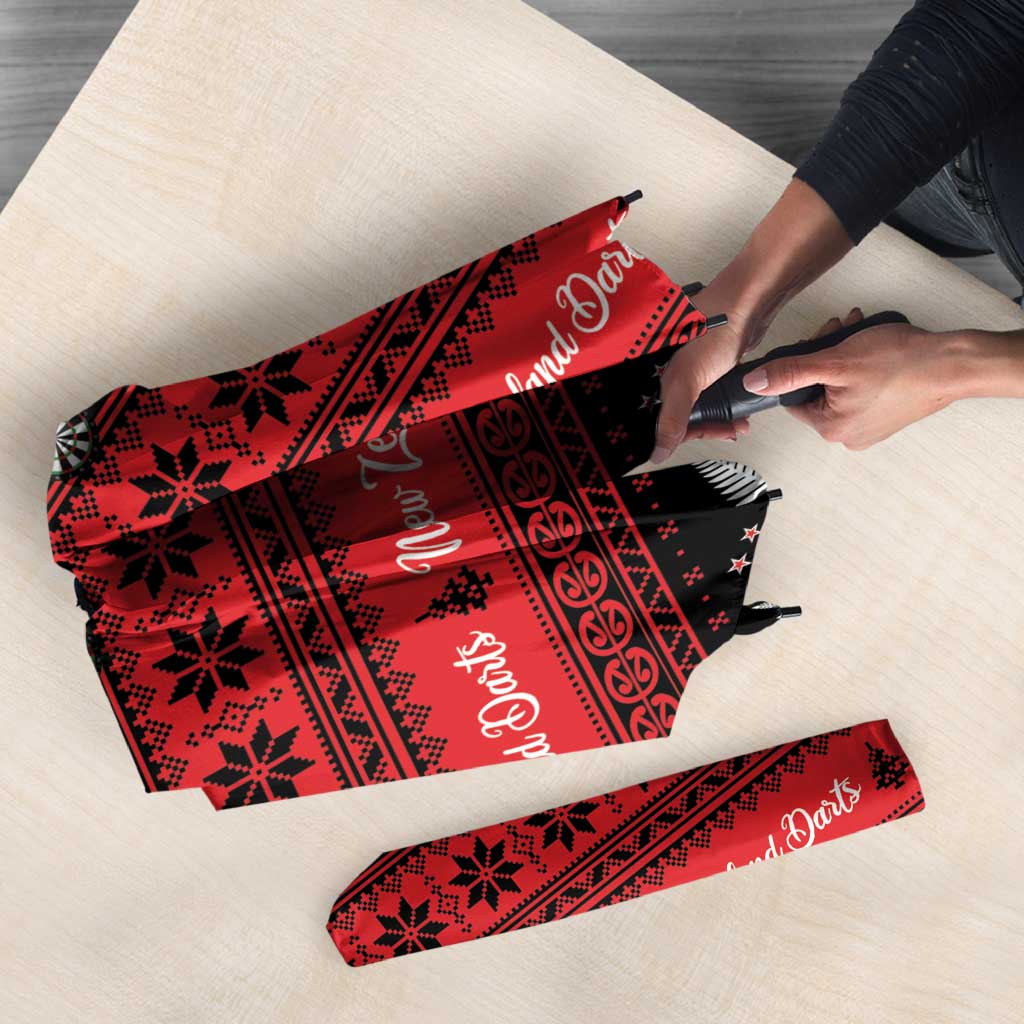 New Zealand Darts Christmas Umbrella Merry Xmas Aotearoa Maori Red - Polynesian Pride