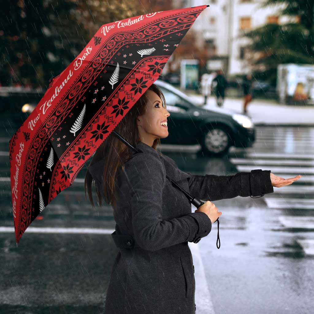 New Zealand Darts Christmas Umbrella Merry Xmas Aotearoa Maori Red - Polynesian Pride