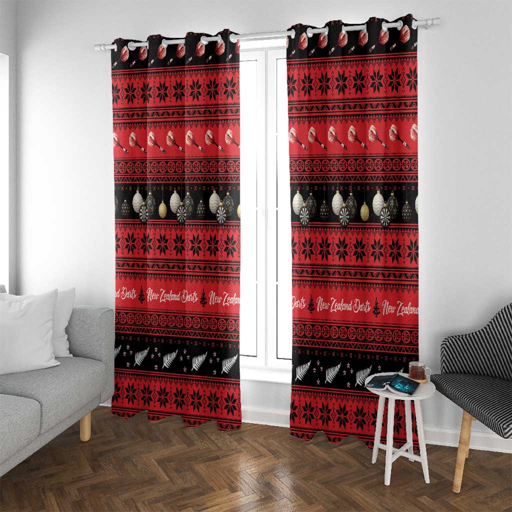 New Zealand Darts Christmas Window Curtain Merry Xmas Aotearoa Maori Red LT14 With Grommets Red - Polynesian Pride