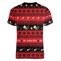 New Zealand Darts Christmas Women V-Neck T-Shirt Merry Xmas Aotearoa Maori Red - Polynesian Pride