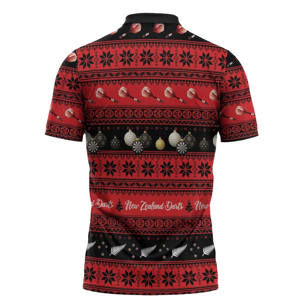 New Zealand Darts Christmas Zipper Polo Shirt Merry Xmas Aotearoa Maori Red - Polynesian Pride