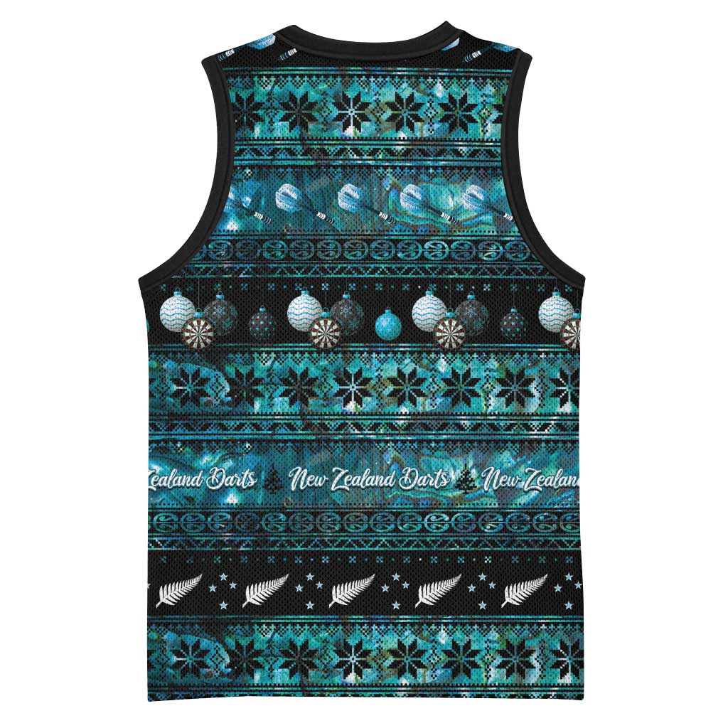 New Zealand Darts Christmas Basketball Jersey Merry Xmas Aotearoa Maori Paua Shell - Polynesian Pride