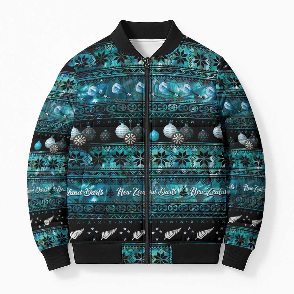 New Zealand Darts Christmas Bomber Puffer Jacket Merry Xmas Aotearoa Maori Paua Shell - Polynesian Pride