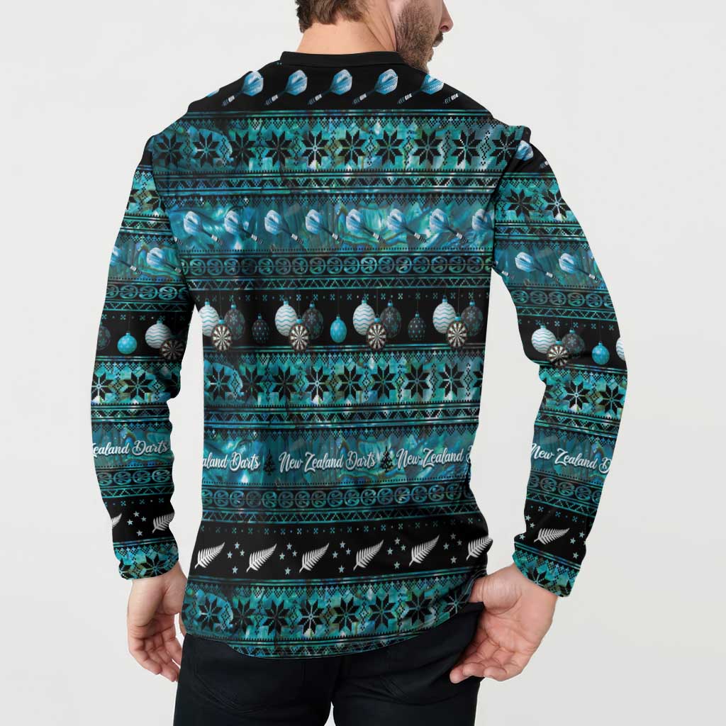 New Zealand Darts Christmas Button Sweatshirt Merry Xmas Aotearoa Maori Paua Shell - Polynesian Pride