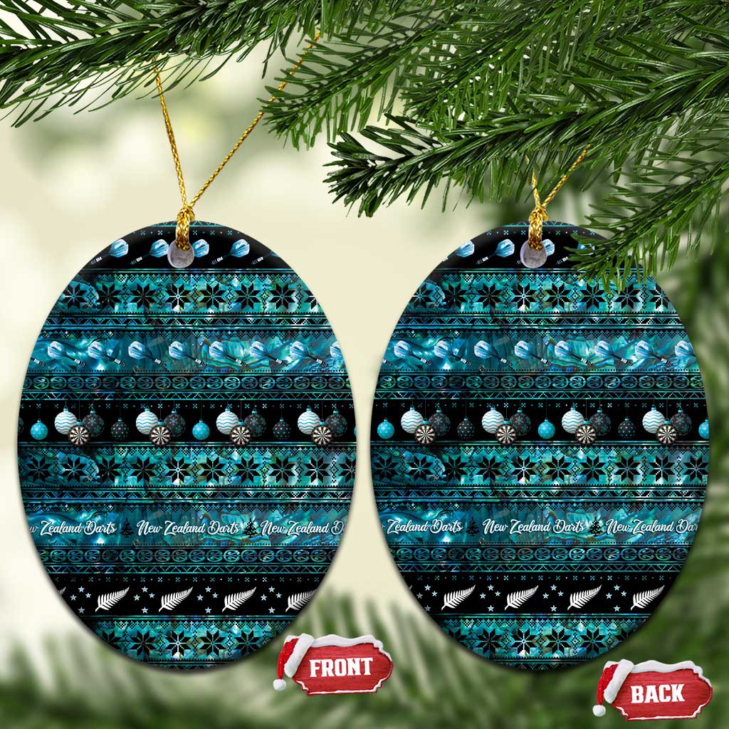 New Zealand Darts Christmas Ceramic Ornament Merry Xmas Aotearoa Maori Paua Shell LT14 Oval Cyan - Polynesian Pride