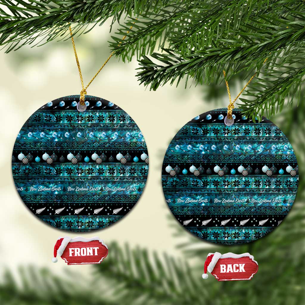 New Zealand Darts Christmas Ceramic Ornament Merry Xmas Aotearoa Maori Paua Shell LT14 Circle Cyan - Polynesian Pride