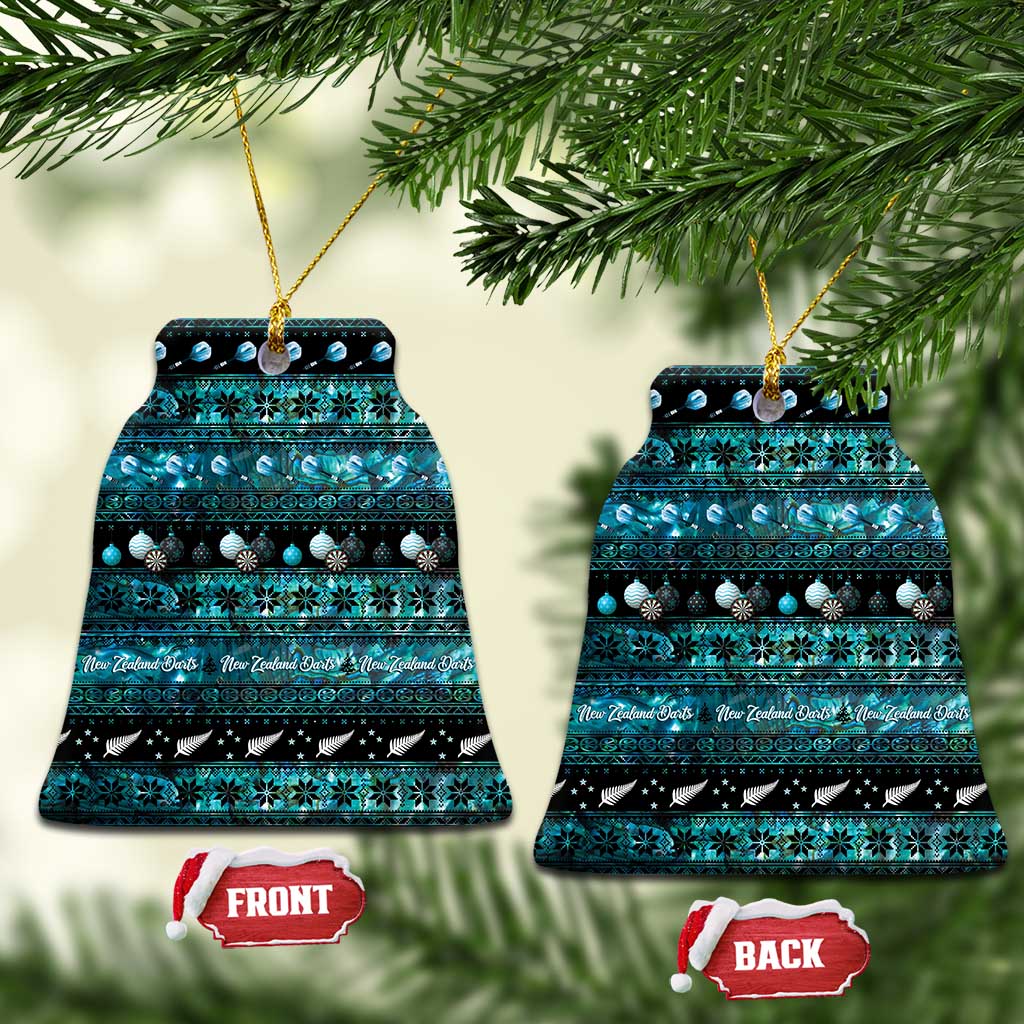 New Zealand Darts Christmas Ceramic Ornament Merry Xmas Aotearoa Maori Paua Shell LT14 Bell Flake Cyan - Polynesian Pride