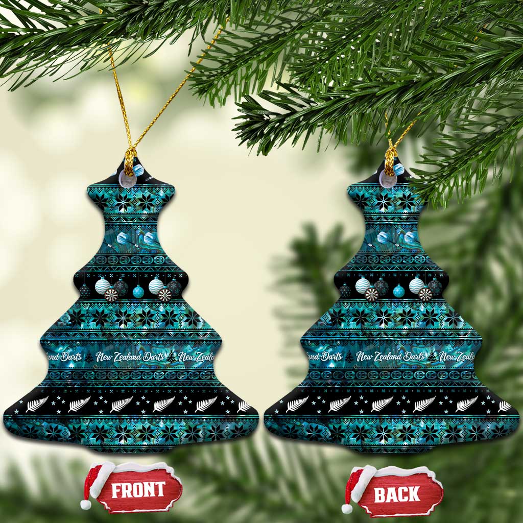 New Zealand Darts Christmas Ceramic Ornament Merry Xmas Aotearoa Maori Paua Shell LT14 Christmas Tree Cyan - Polynesian Pride