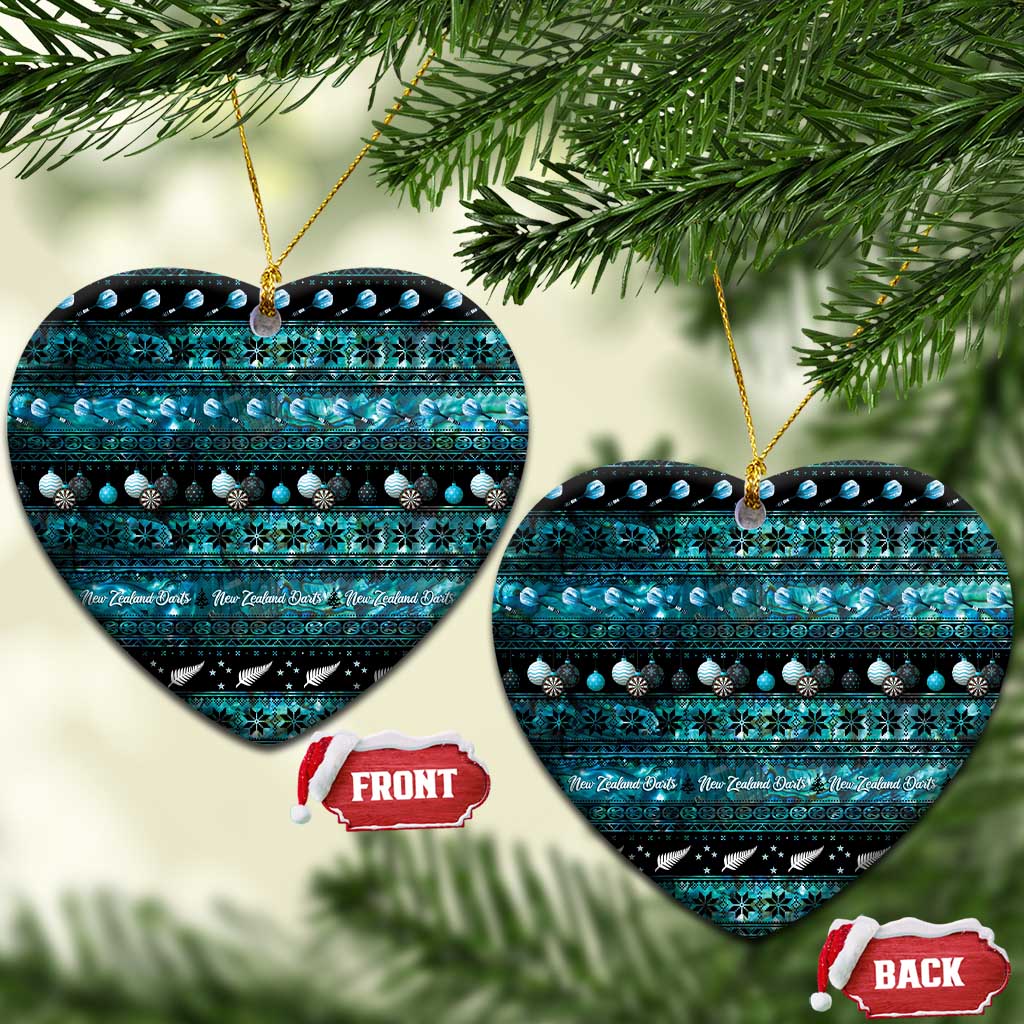 New Zealand Darts Christmas Ceramic Ornament Merry Xmas Aotearoa Maori Paua Shell LT14 Heart Cyan - Polynesian Pride