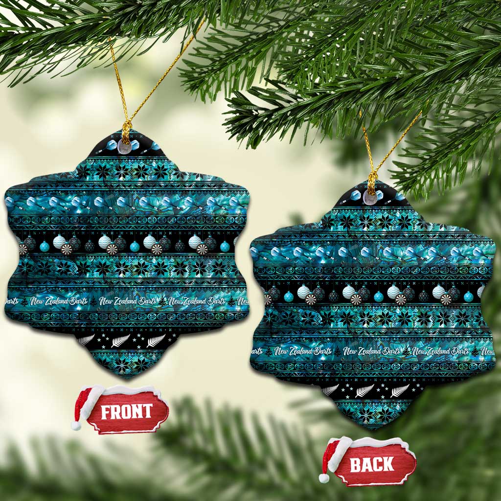 New Zealand Darts Christmas Ceramic Ornament Merry Xmas Aotearoa Maori Paua Shell LT14 Snow Flake Cyan - Polynesian Pride