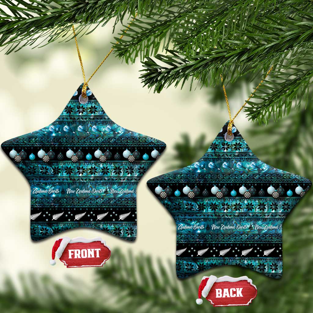 New Zealand Darts Christmas Ceramic Ornament Merry Xmas Aotearoa Maori Paua Shell LT14 Star Cyan - Polynesian Pride