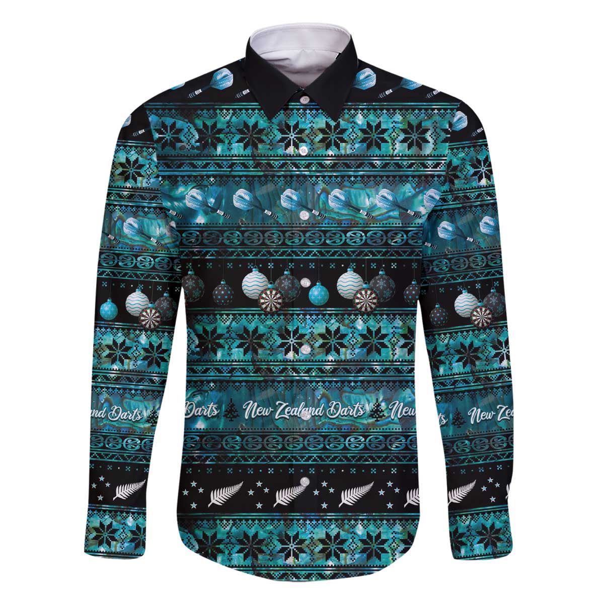 New Zealand Darts Christmas Family Matching Off The Shoulder Long Sleeve Dress and Hawaiian Shirt Merry Xmas Aotearoa Maori Paua Shell - Polynesian Pride
