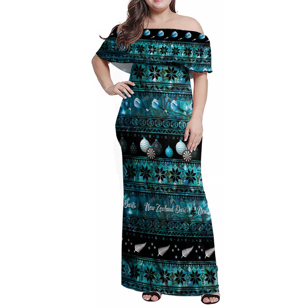 New Zealand Darts Christmas Family Matching Off Shoulder Maxi Dress and Hawaiian Shirt Merry Xmas Aotearoa Maori Paua Shell - Polynesian Pride