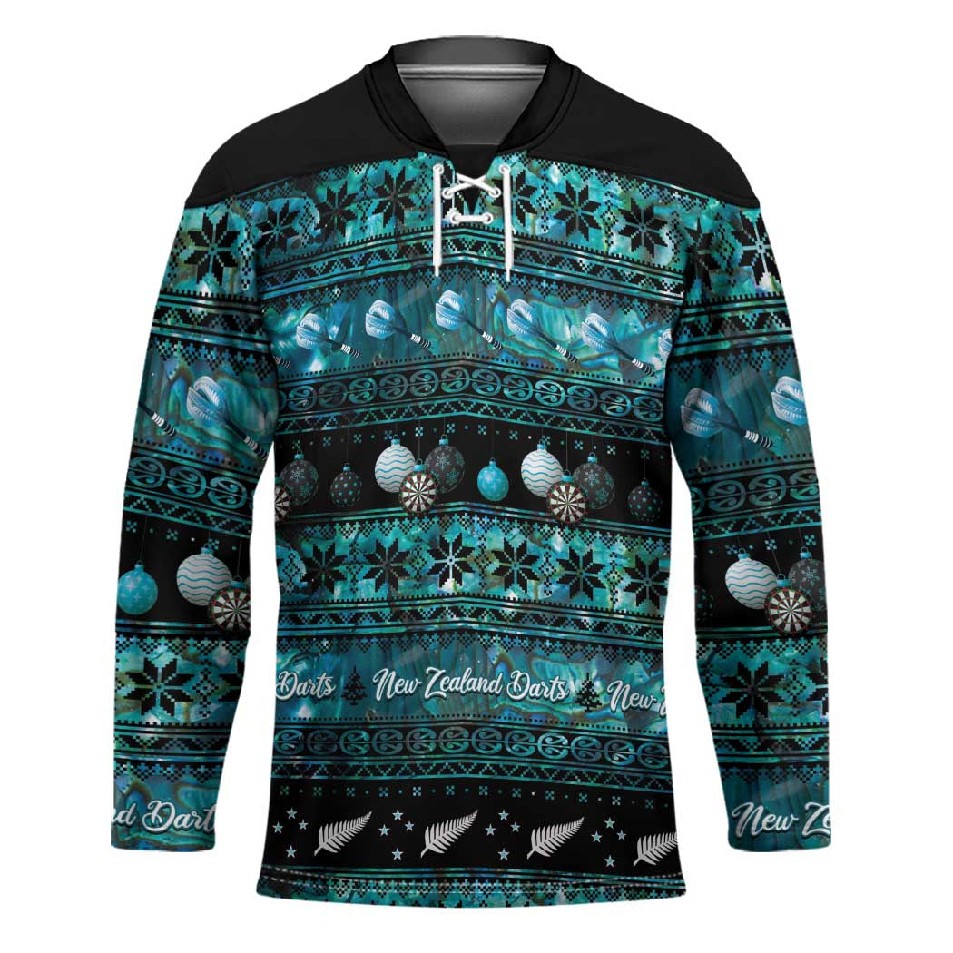 New Zealand Darts Christmas Hockey Jersey Merry Xmas Aotearoa Maori Paua Shell - Polynesian Pride