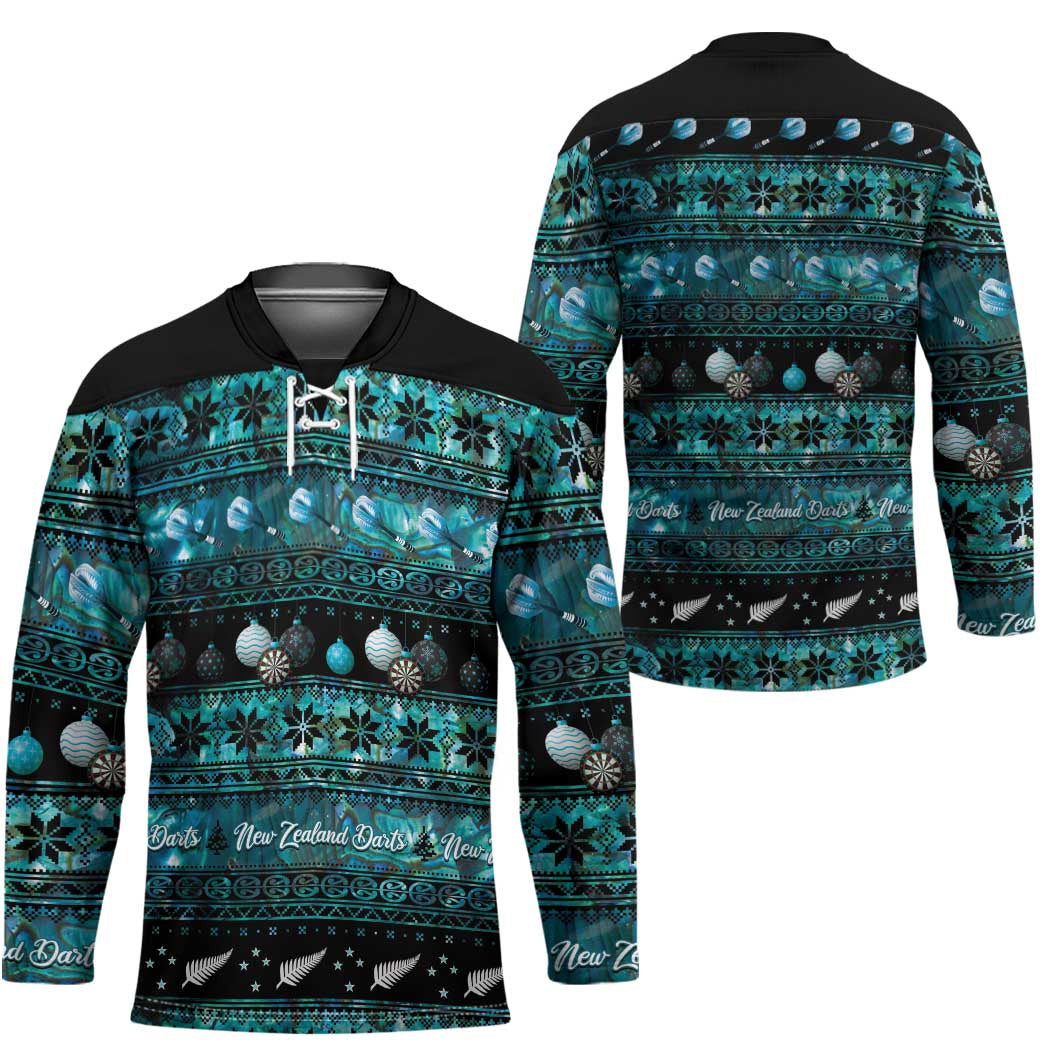 New Zealand Darts Christmas Hockey Jersey Merry Xmas Aotearoa Maori Paua Shell - Polynesian Pride