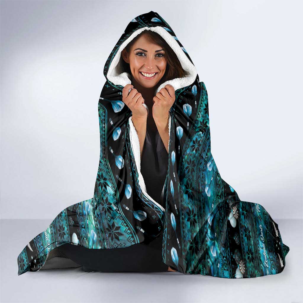 New Zealand Darts Christmas Hooded Blanket Merry Xmas Aotearoa Maori Paua Shell - Polynesian Pride